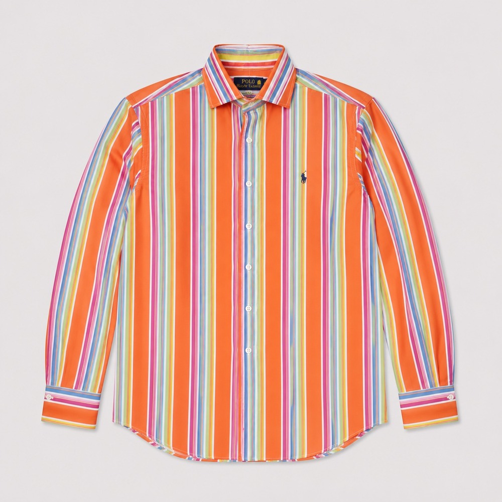 Polo Ralph Lauren Regent Classic Fit Mens M Orange Striped Button Shirt